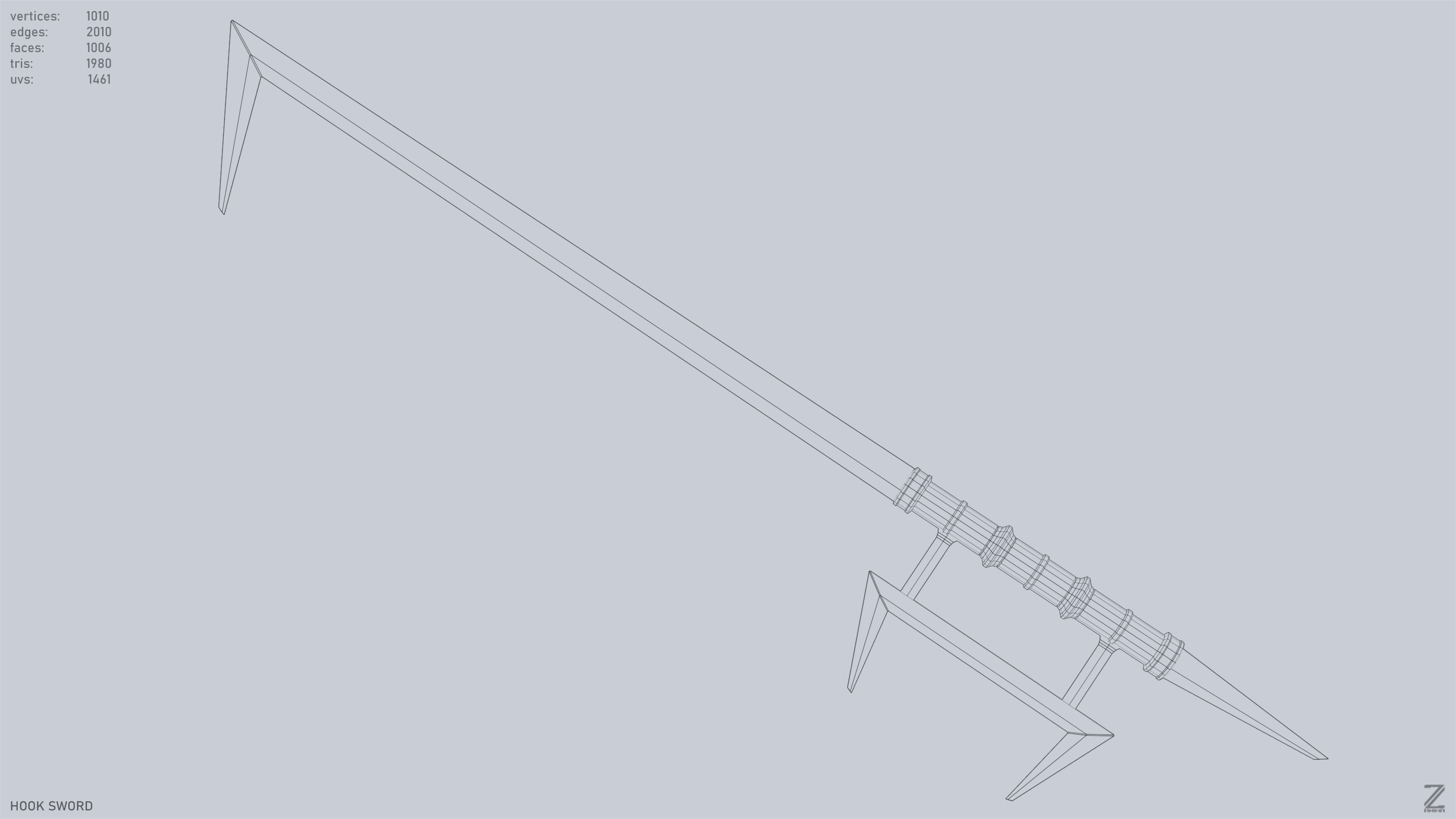 Hook sword Low-poly 3D model_10