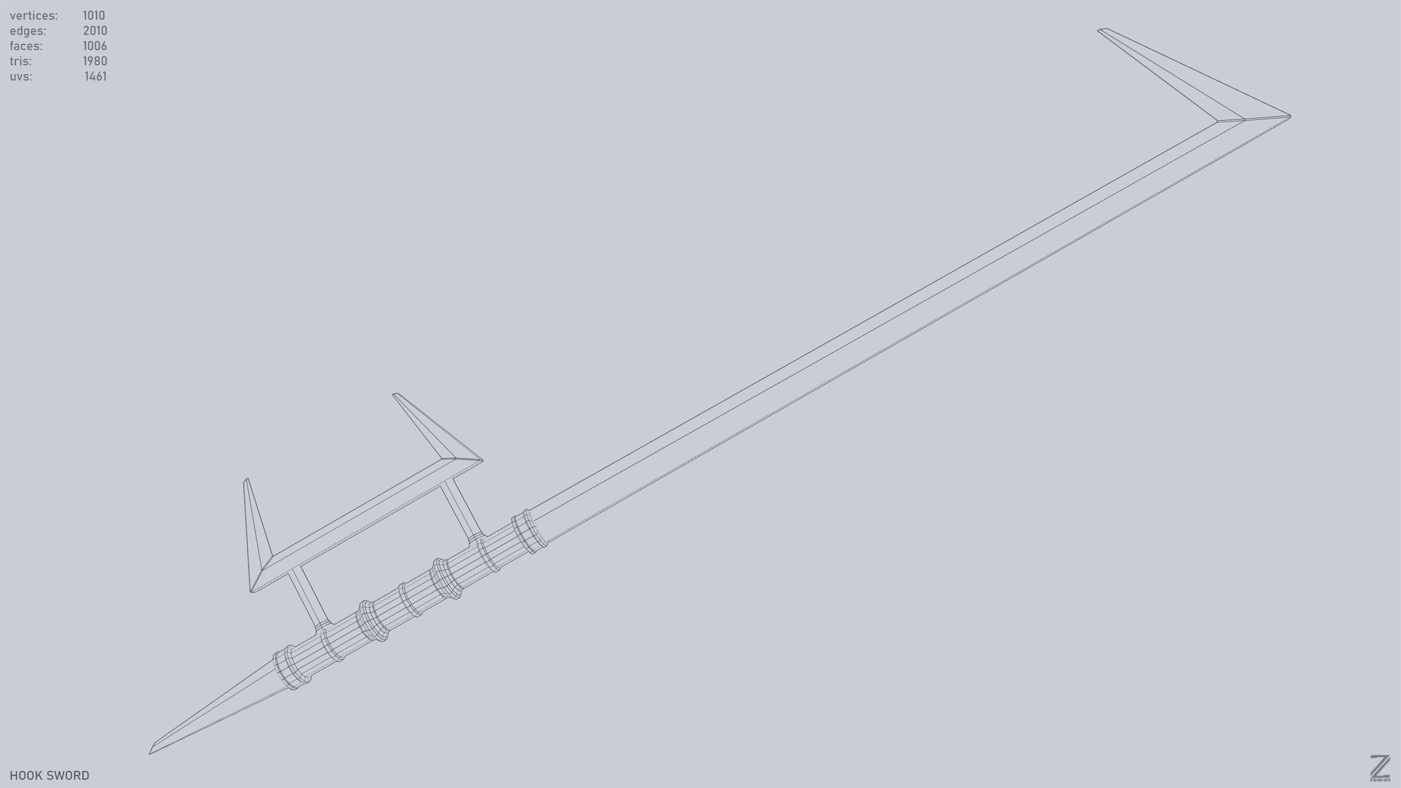 Hook sword Low-poly 3D model_13