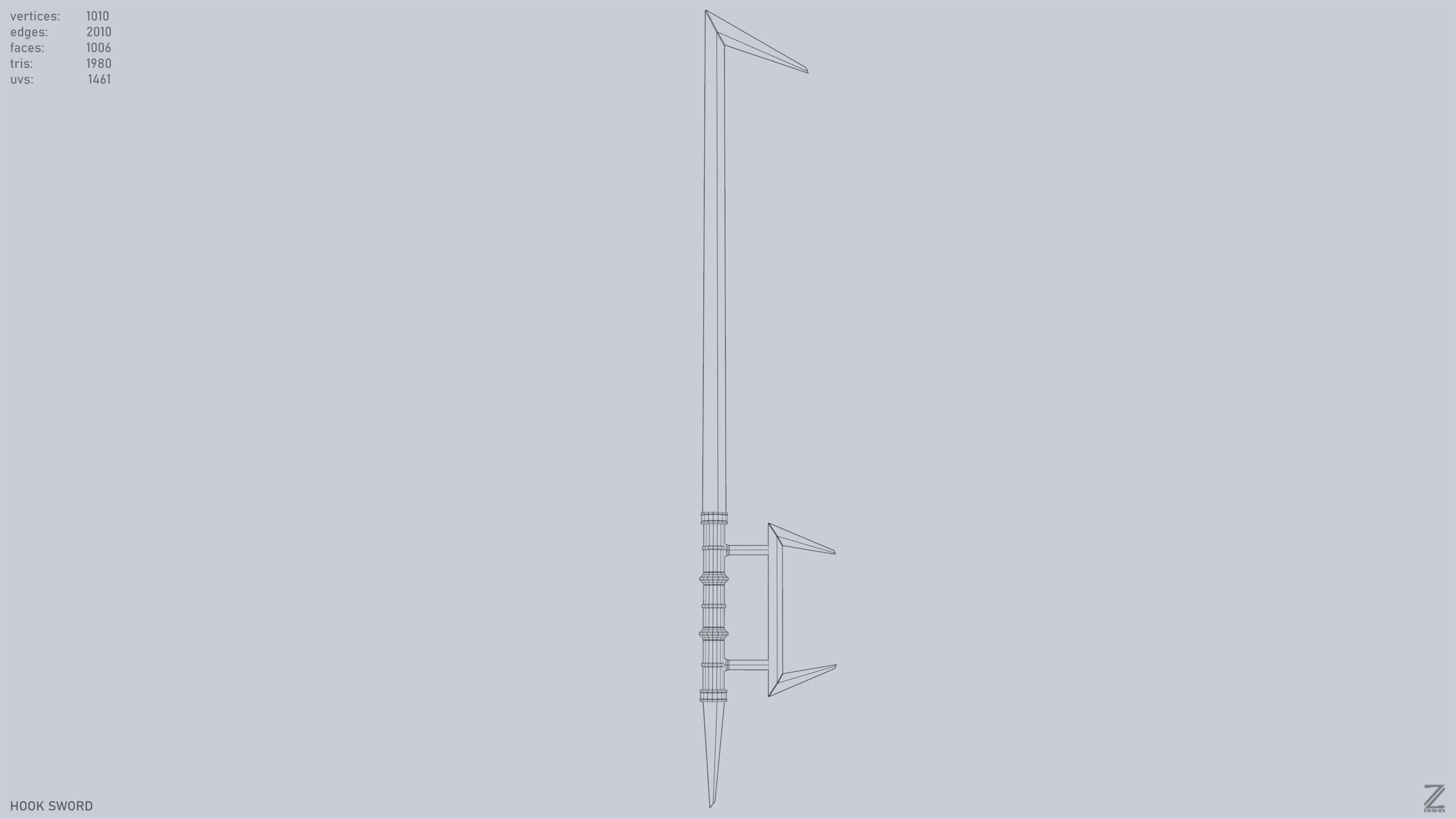Hook sword Low-poly 3D model_9