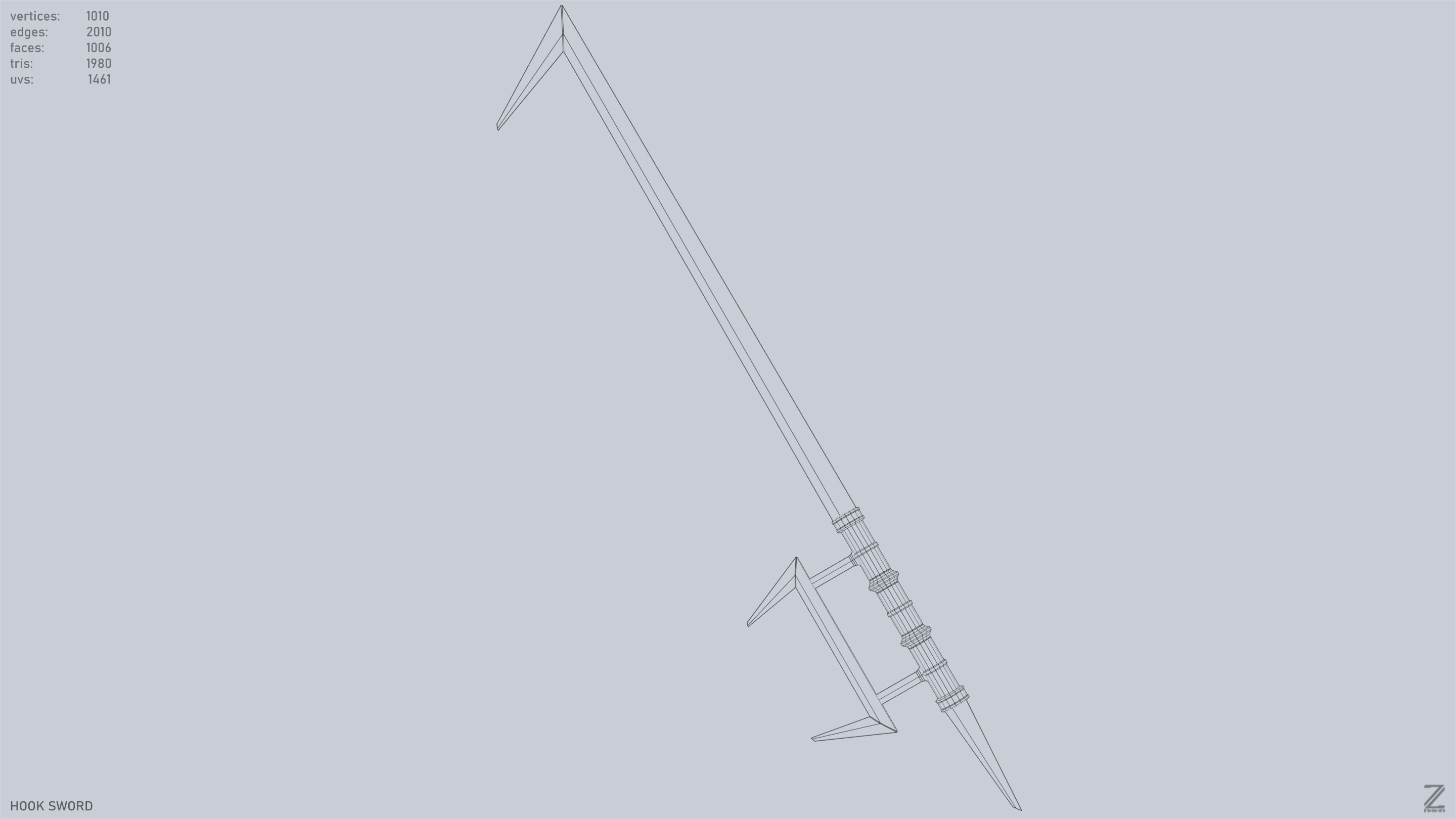 Hook sword Low-poly 3D model_14