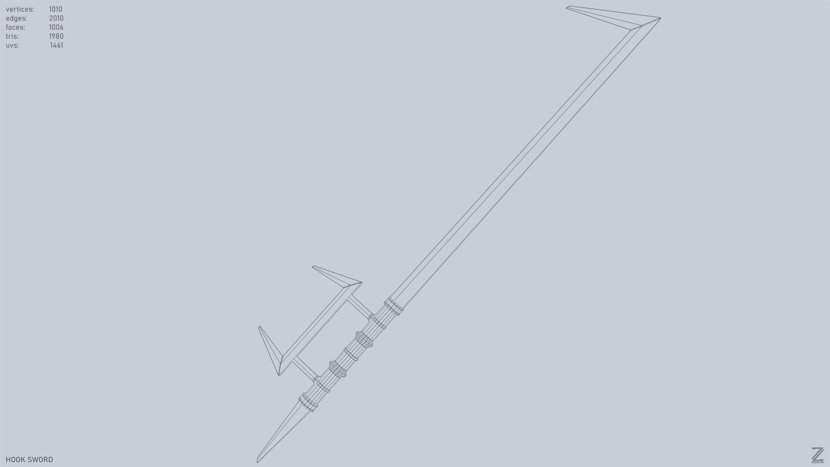 Hook sword Low-poly 3D model_15