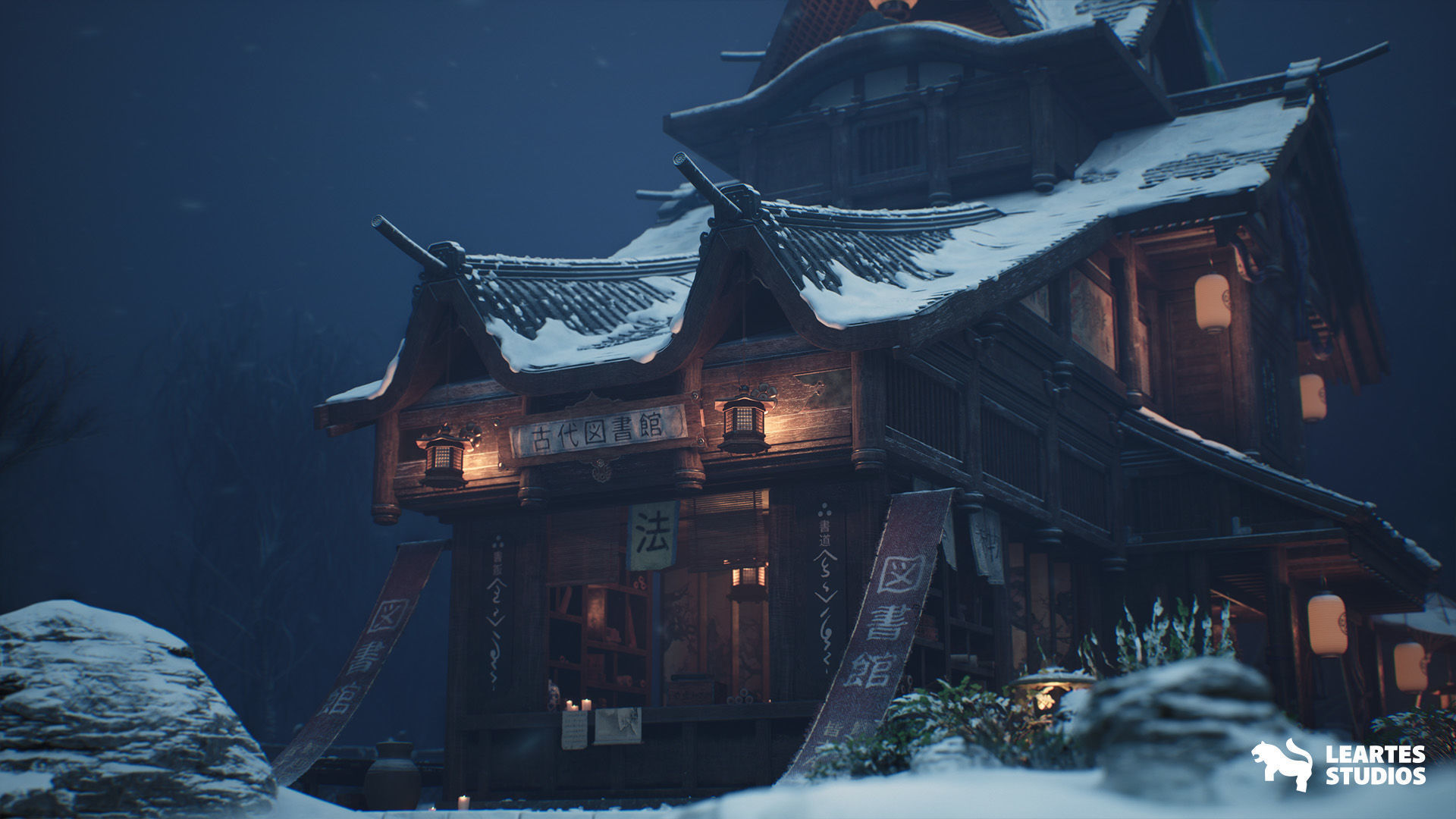 The Ancient Library Environment Low-poly 3D model_9