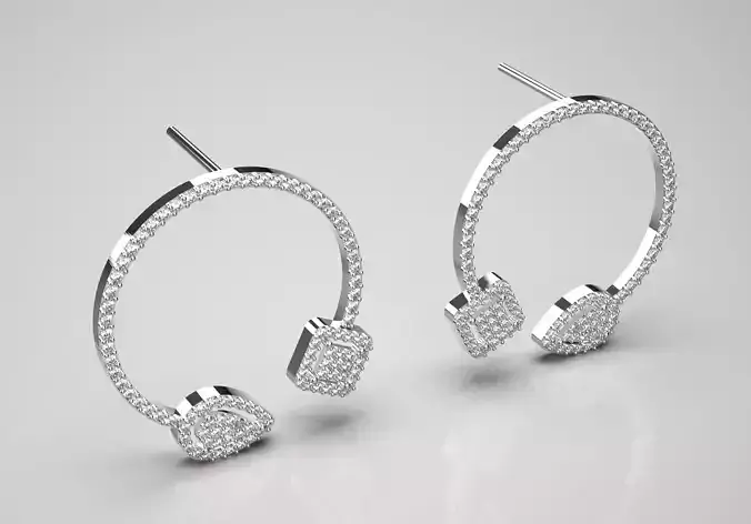 Diamond hoop earrings square pendant and teardrop shape je0033 3D print model