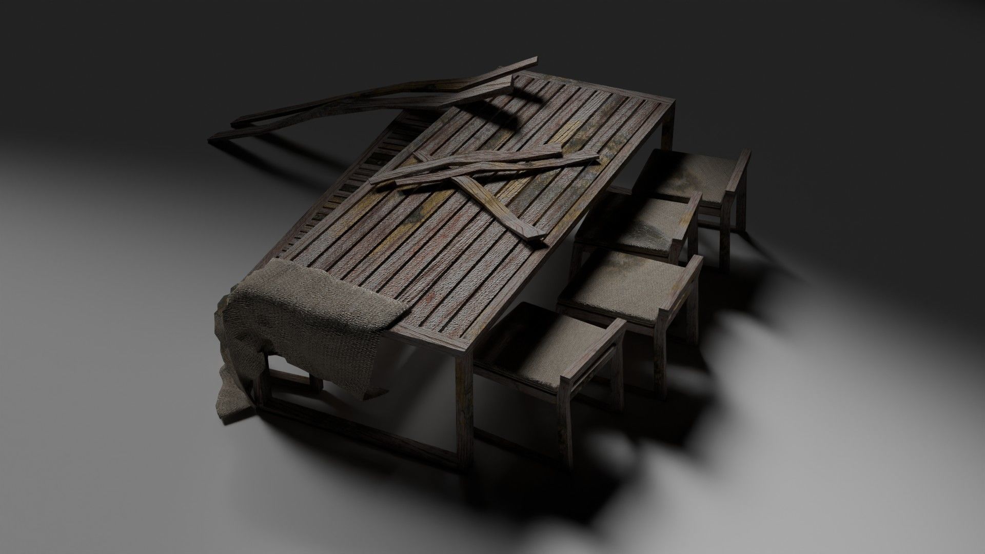 Old Furniture Abandoned Low-poly 3D model_2
