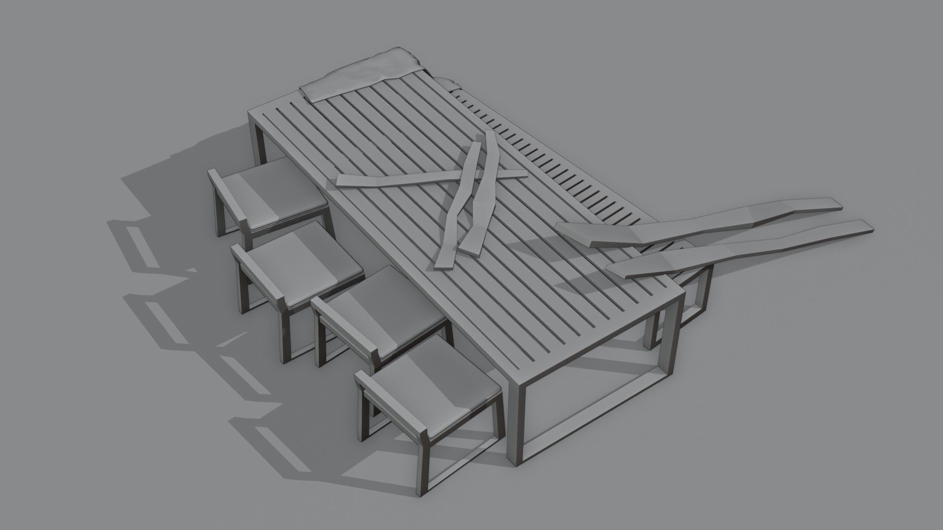 Old Furniture Abandoned Low-poly 3D model_7