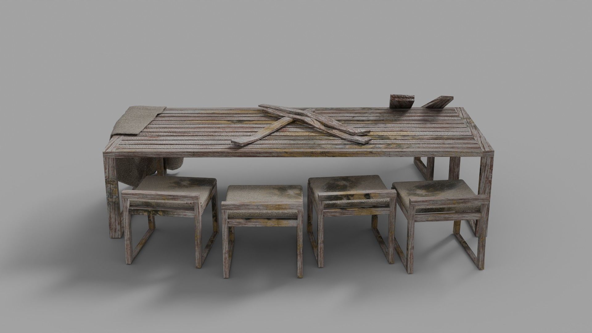 Old Furniture Abandoned Low-poly 3D model_1