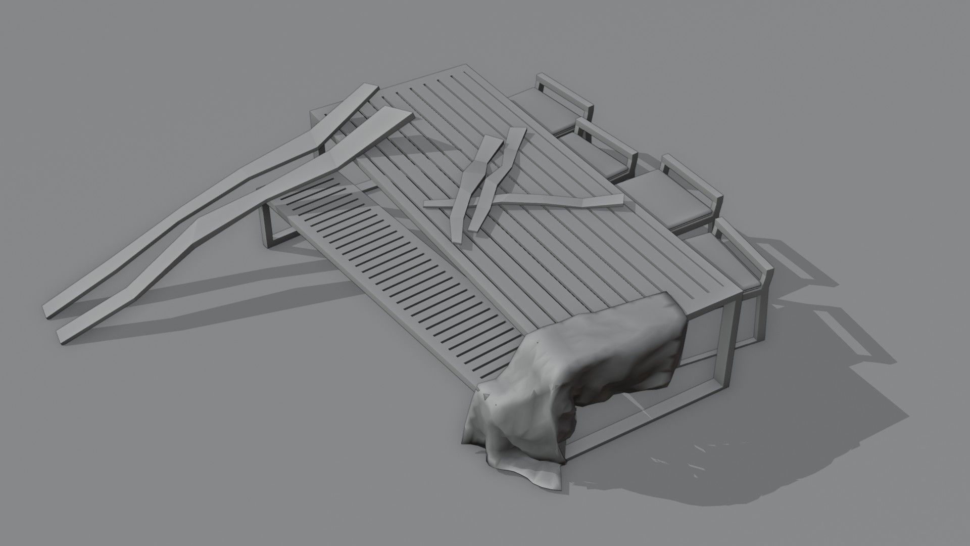 Old Furniture Abandoned Low-poly 3D model_6