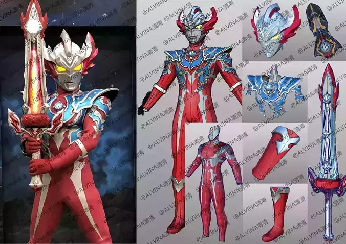 Ultraman Taiga Tri-Strium Armor - DIY Cosplay Pepakura Foam Low-poly 3D model