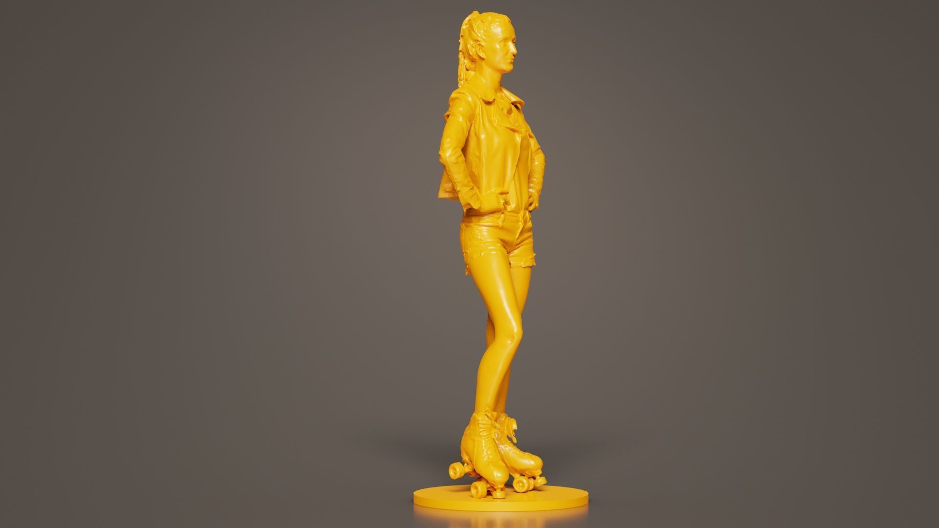 Roller Skate Woman Posing in Shorts and Leather Jacket 3D print model_1