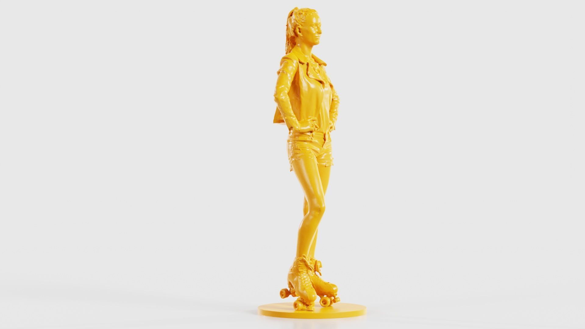 Roller Skate Woman Posing in Shorts and Leather Jacket 3D print model_20