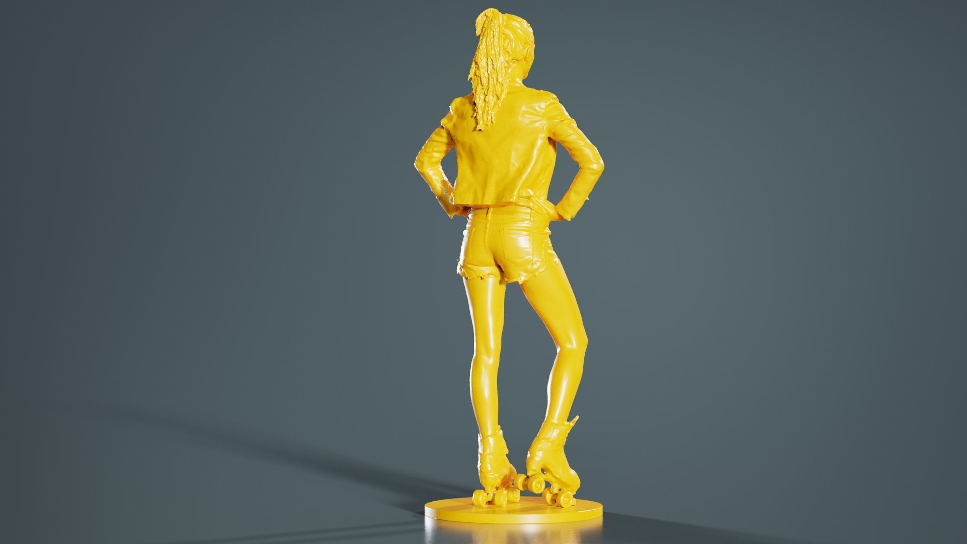 Roller Skate Woman Posing in Shorts and Leather Jacket 3D print model_7
