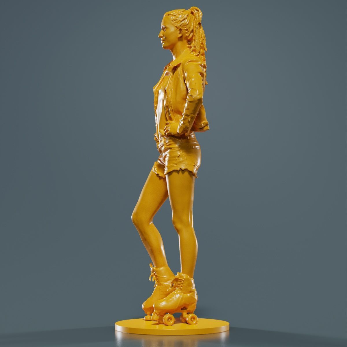 Roller Skate Woman Posing in Shorts and Leather Jacket 3D print model_16