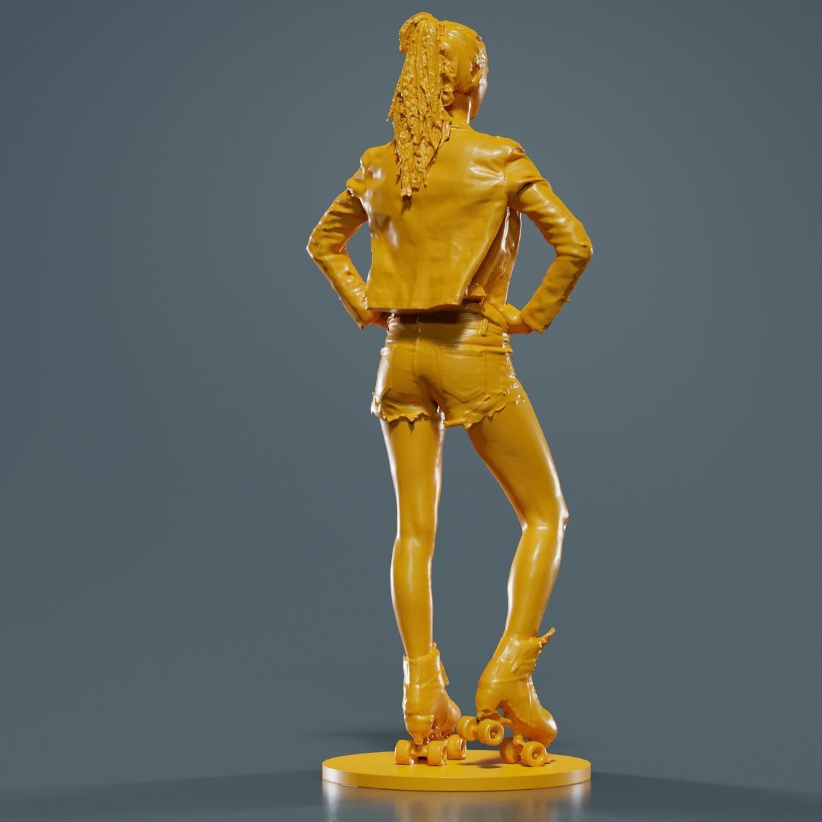 Roller Skate Woman Posing in Shorts and Leather Jacket 3D print model_13