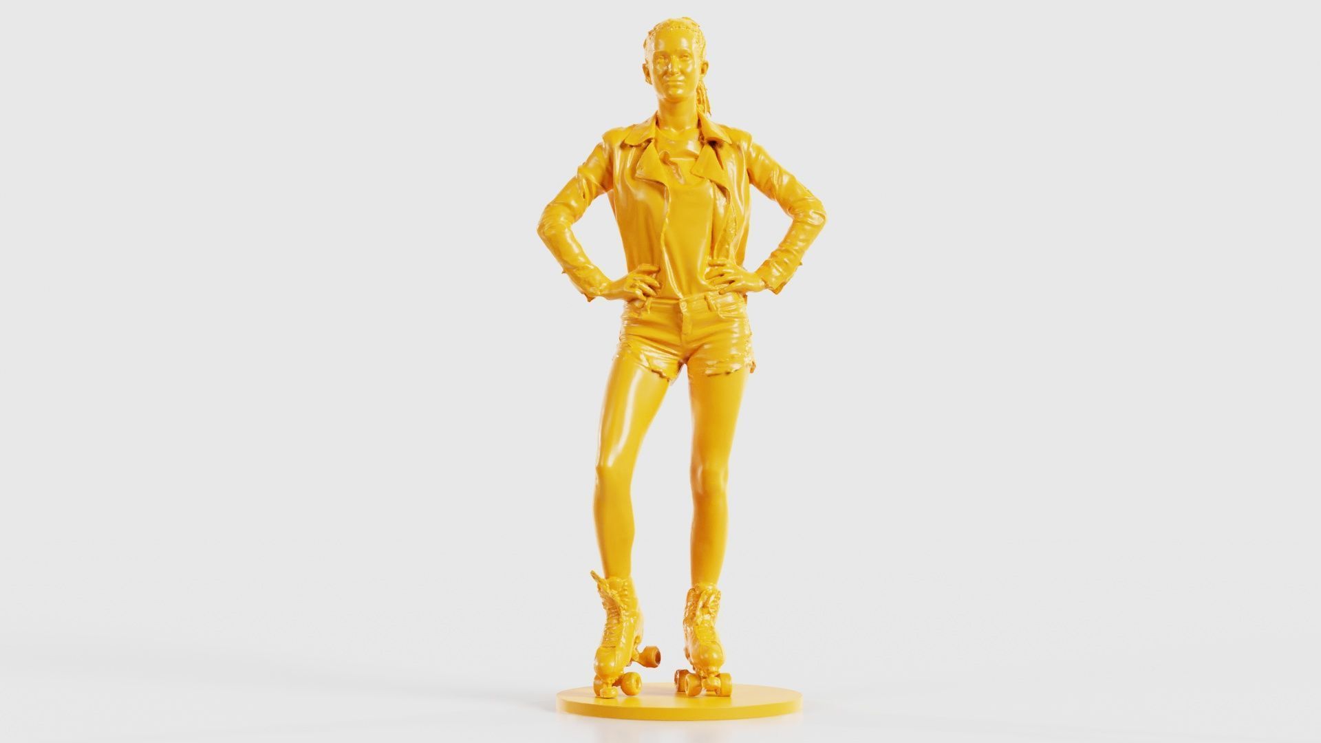 Roller Skate Woman Posing in Shorts and Leather Jacket 3D print model_18