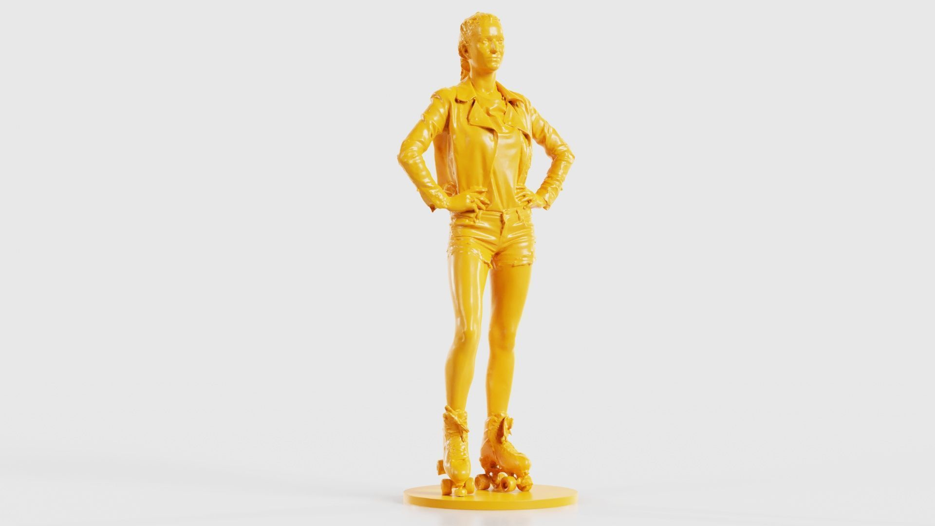 Roller Skate Woman Posing in Shorts and Leather Jacket 3D print model_19