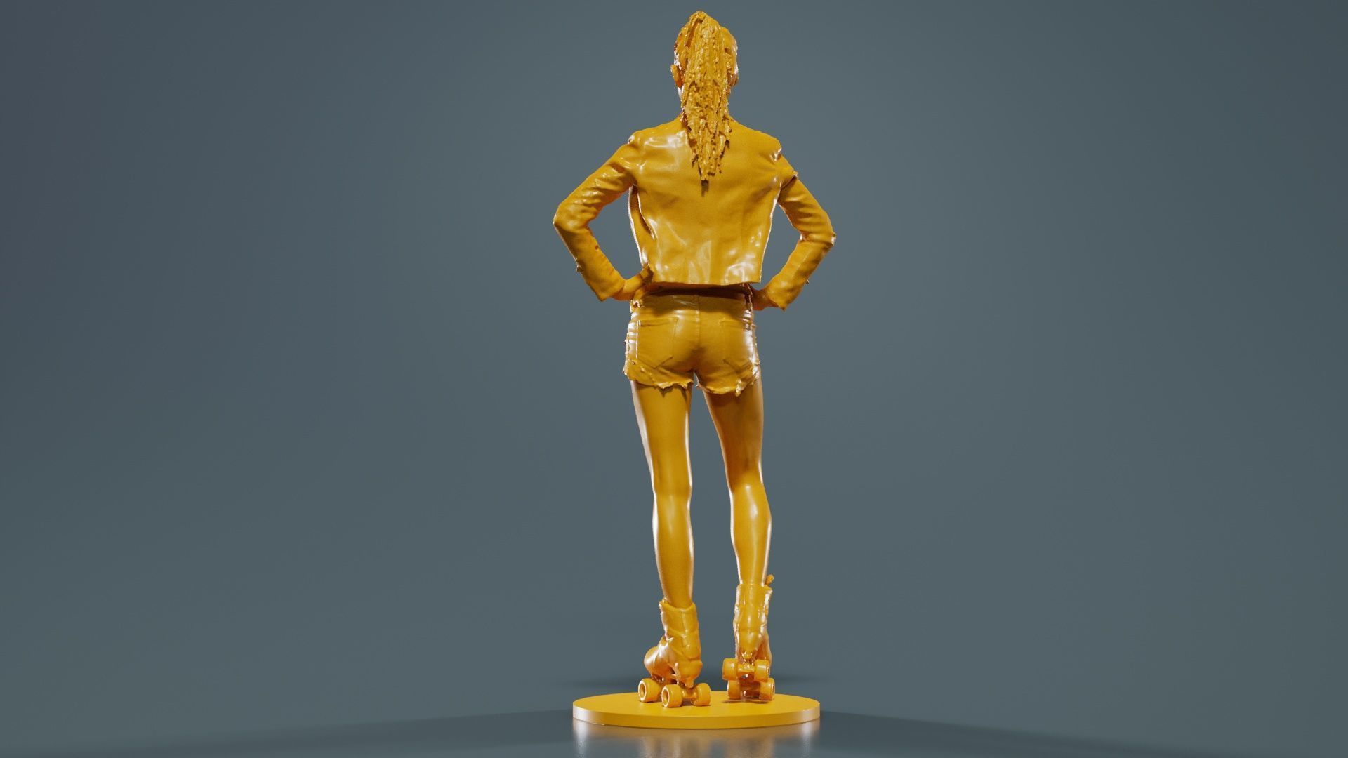 Roller Skate Woman Posing in Shorts and Leather Jacket 3D print model_5