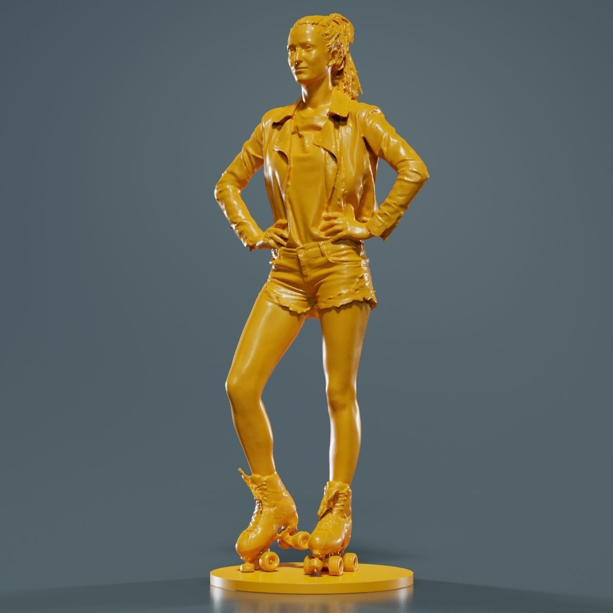 Roller Skate Woman Posing in Shorts and Leather Jacket 3D print model_9
