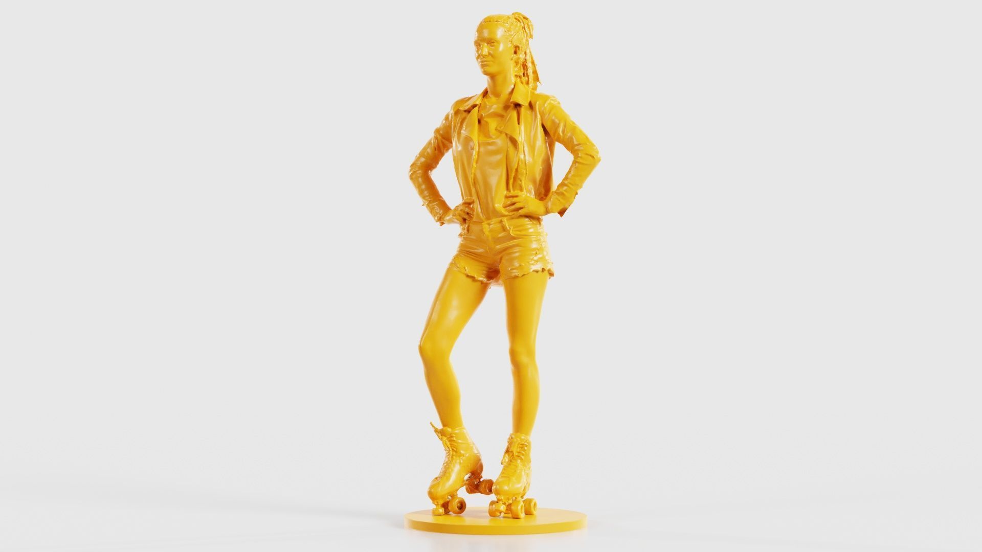 Roller Skate Woman Posing in Shorts and Leather Jacket 3D print model_17