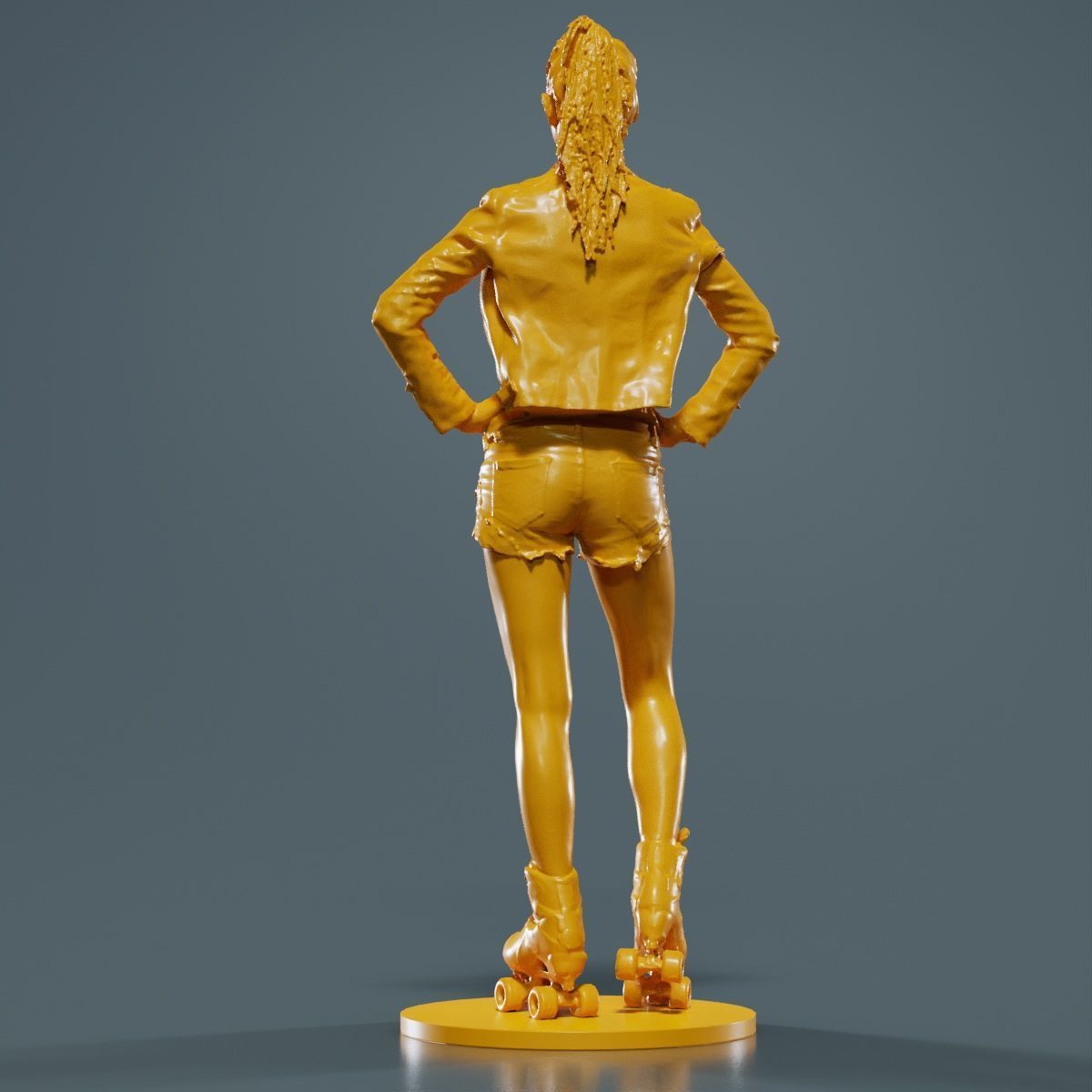 Roller Skate Woman Posing in Shorts and Leather Jacket 3D print model_14