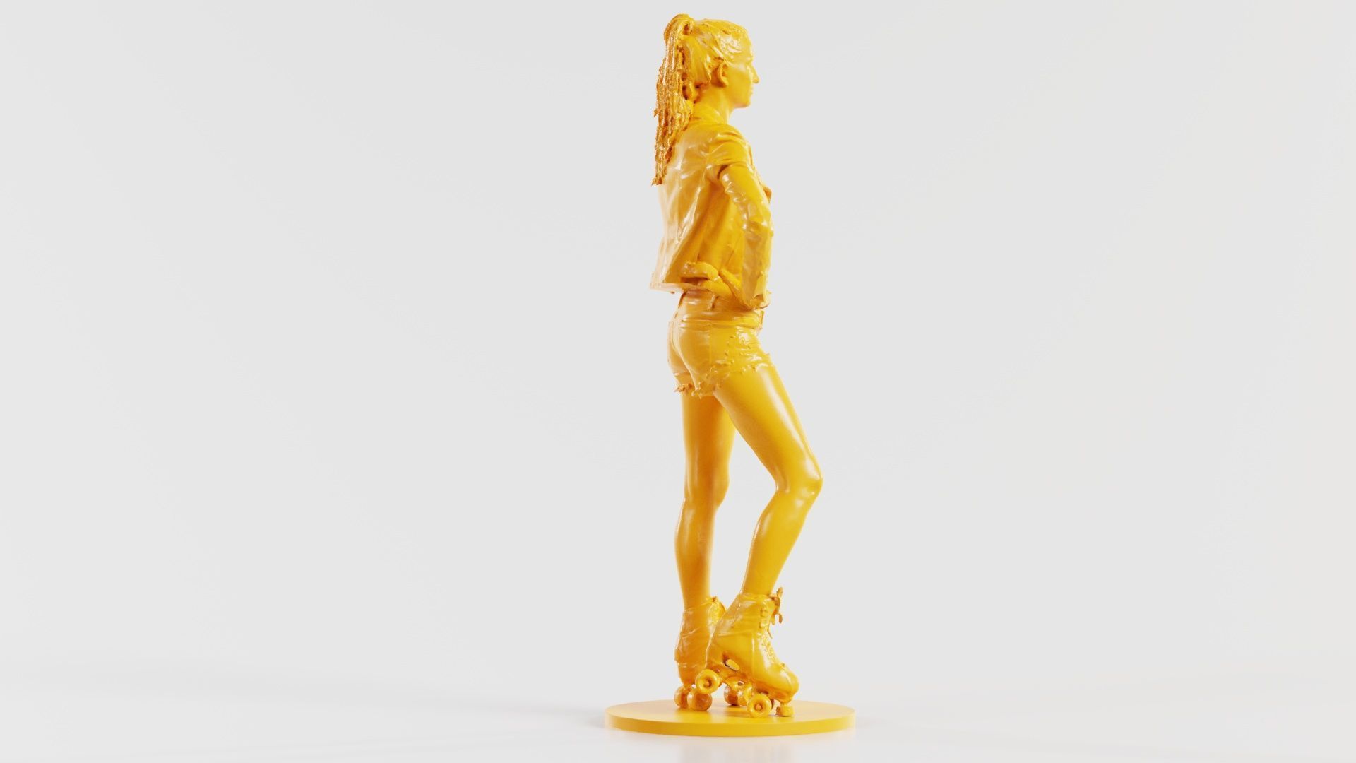 Roller Skate Woman Posing in Shorts and Leather Jacket 3D print model_4