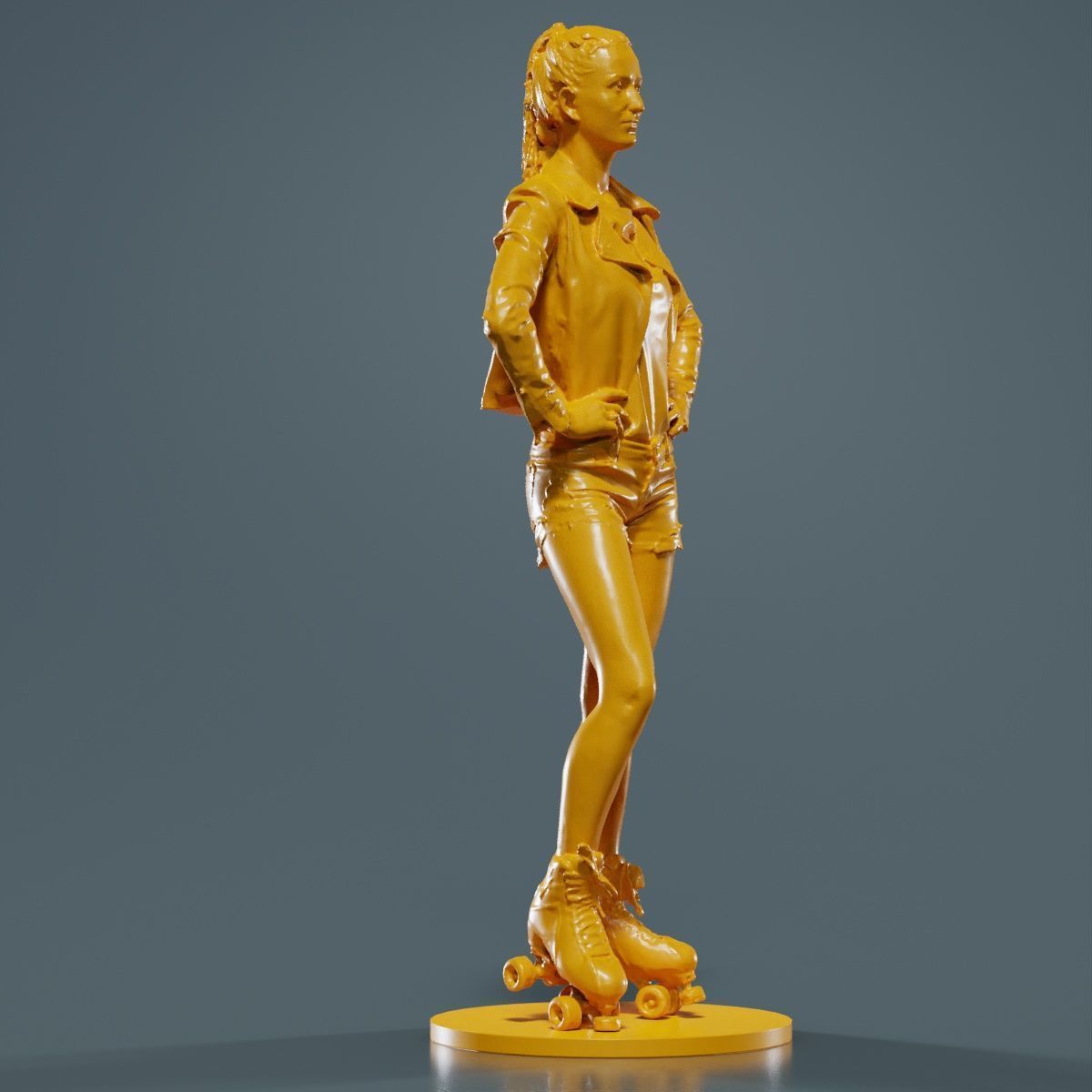 Roller Skate Woman Posing in Shorts and Leather Jacket 3D print model_11