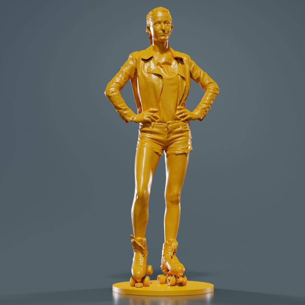 Roller Skate Woman Posing in Shorts and Leather Jacket 3D print model_10