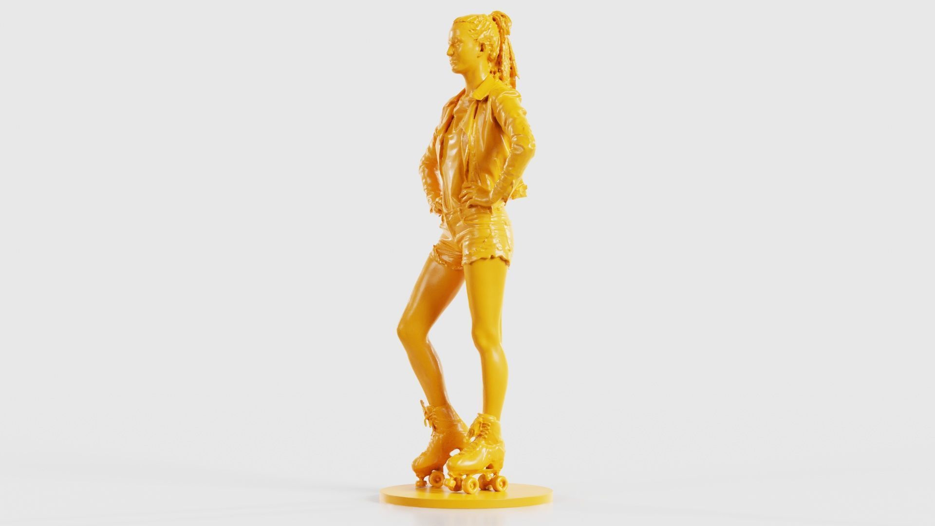 Roller Skate Woman Posing in Shorts and Leather Jacket 3D print model_28
