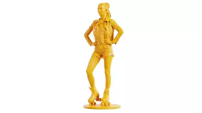 Roller Skate Woman Posing in Shorts and Leather Jacket 3D print model