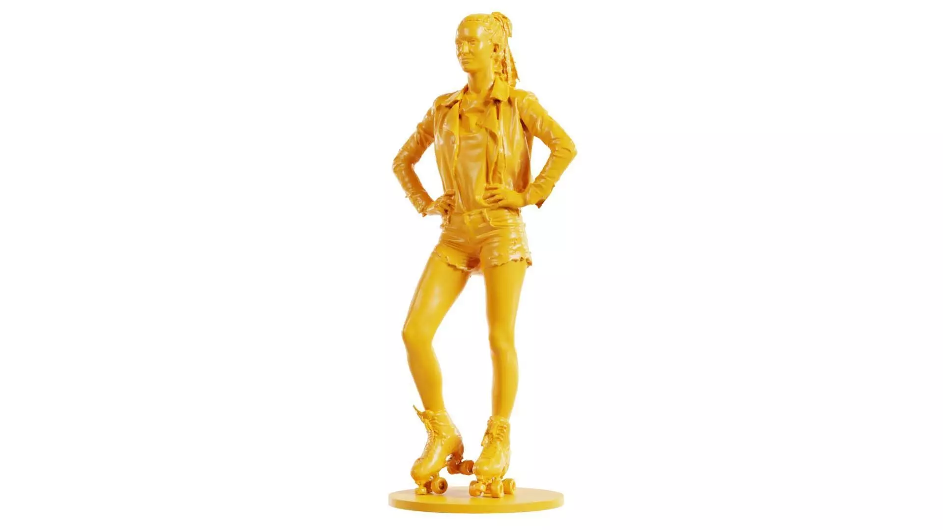 Roller Skate Woman Posing in Shorts and Leather Jacket 3D print model_0