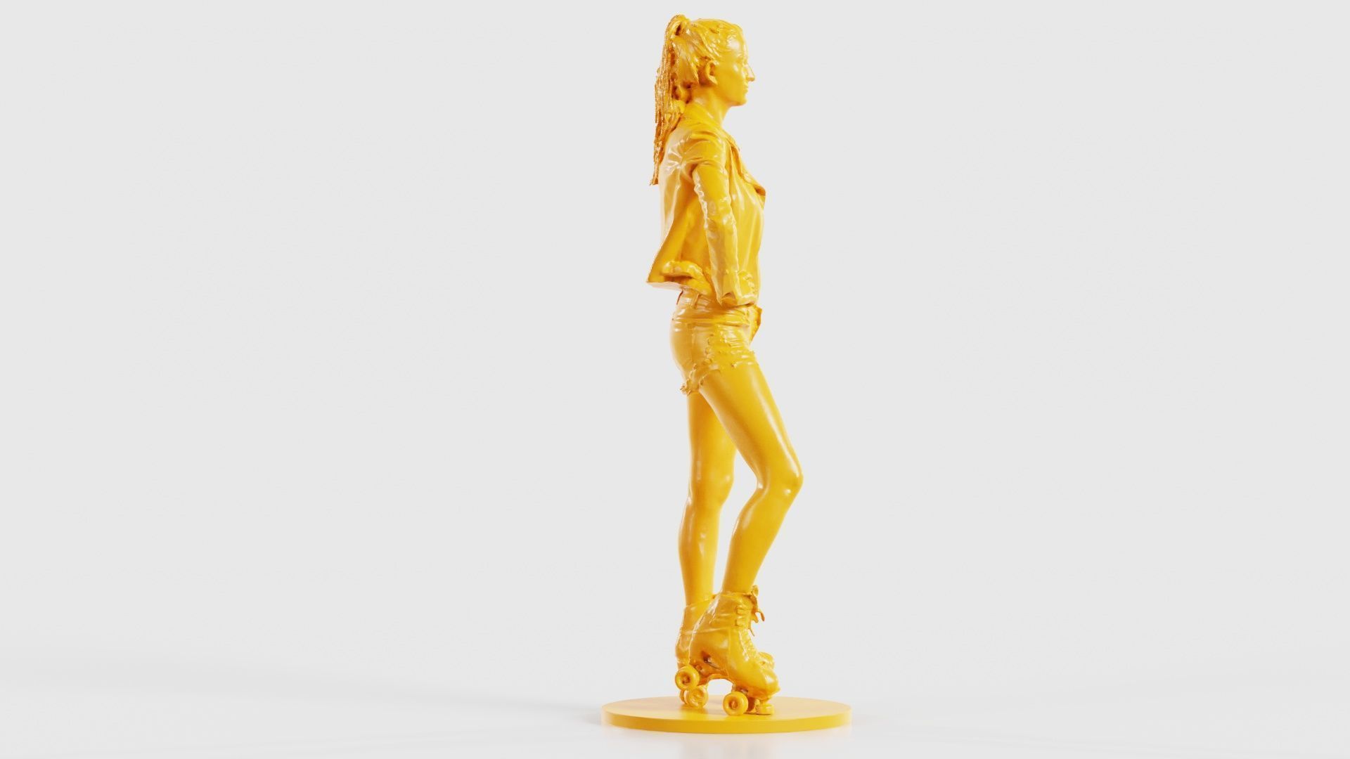 Roller Skate Woman Posing in Shorts and Leather Jacket 3D print model_21