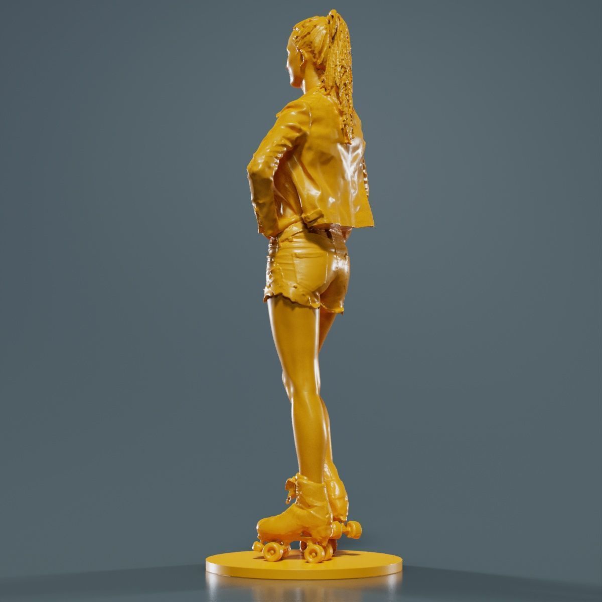 Roller Skate Woman Posing in Shorts and Leather Jacket 3D print model_15