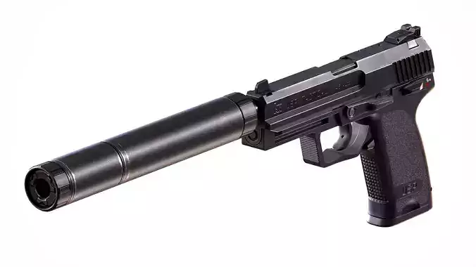 USP Tactical Pistol with Suppressor Low Poly Game-Ready Model