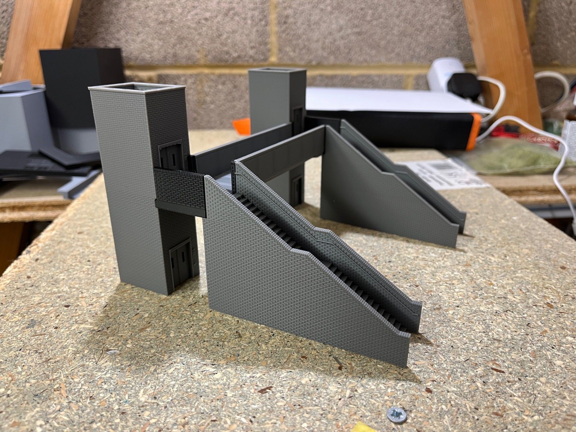 Model Railway Station Platform Footbridge with Lifts Modular 3D print model_7