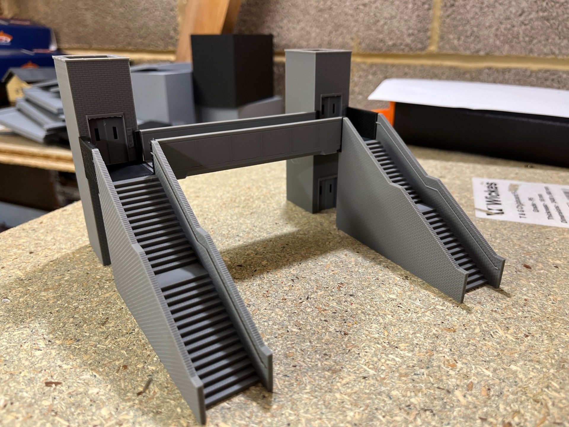 Model Railway Station Platform Footbridge with Lifts Modular 3D print model_2