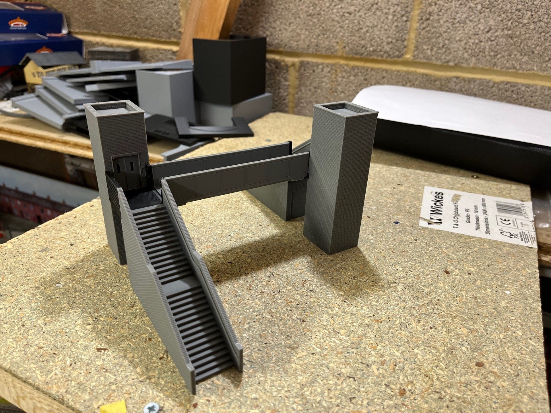 Model Railway Station Platform Footbridge with Lifts Modular 3D print model_8