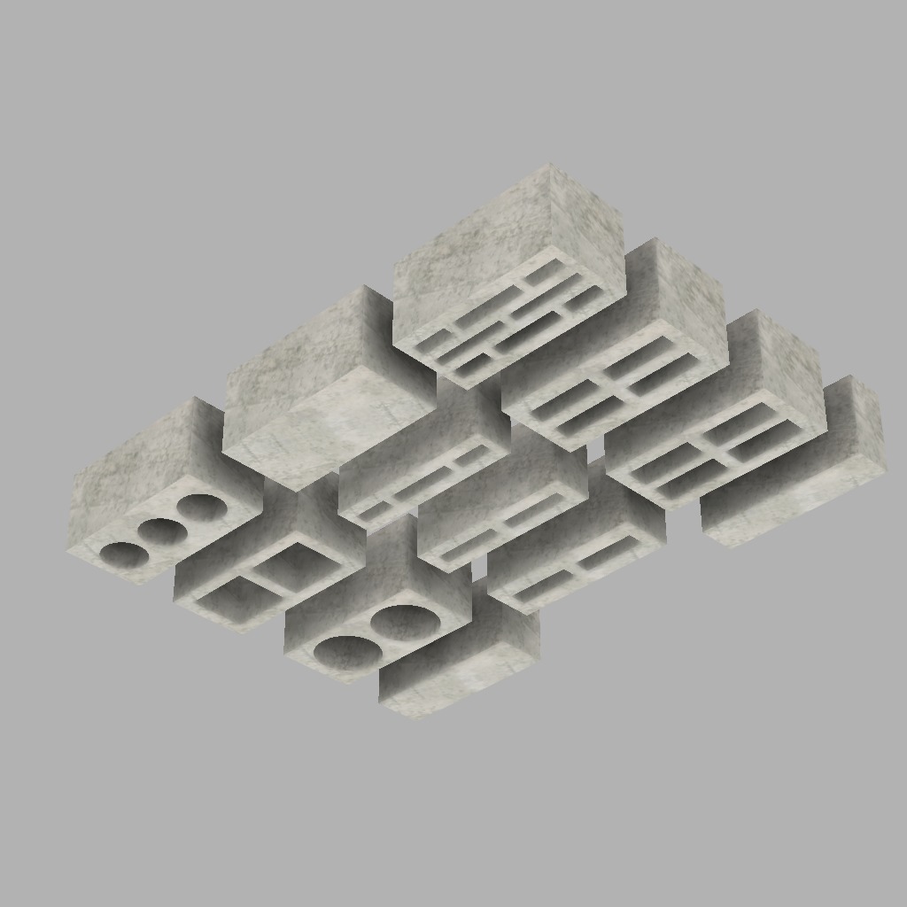 Masonry concrete blocks bundle of 12 3D print model_2