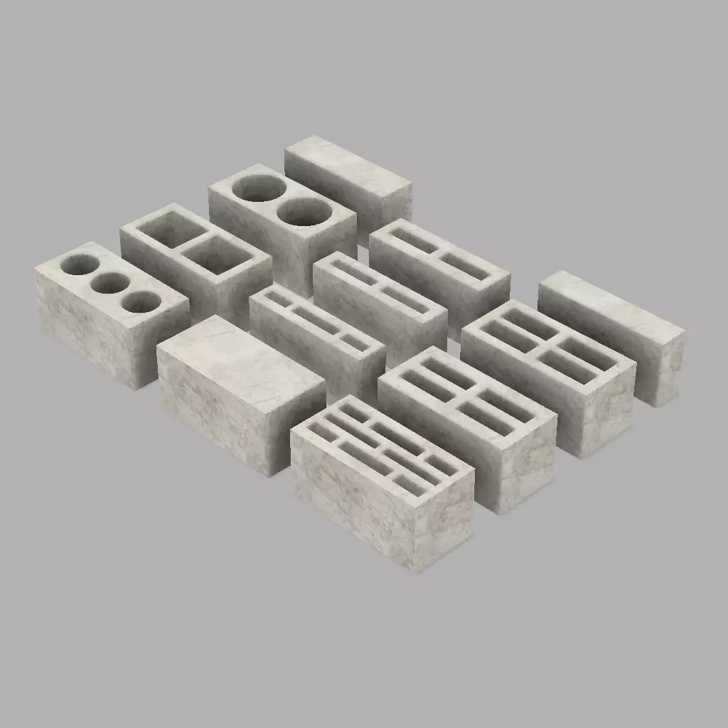 Masonry concrete blocks bundle of 12 3D print model_0