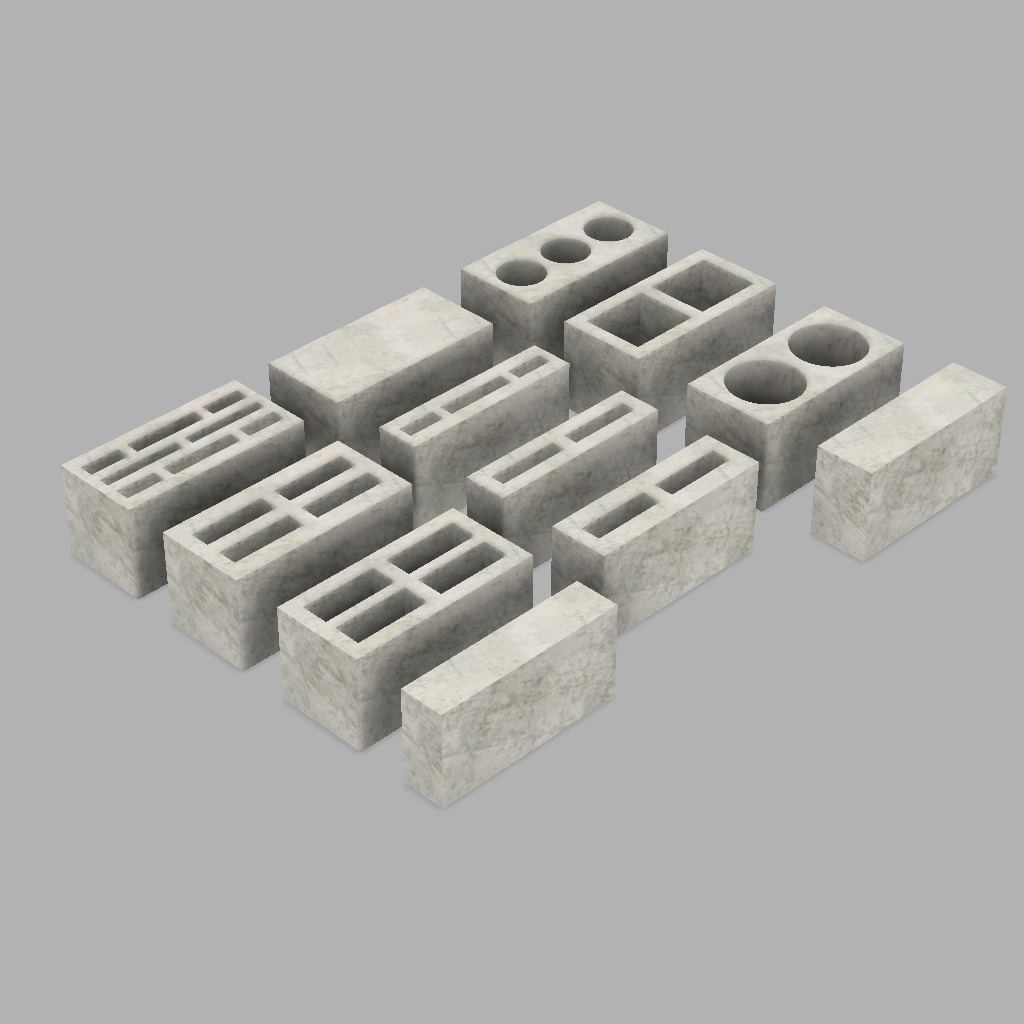 Masonry concrete blocks bundle of 12 3D print model_1