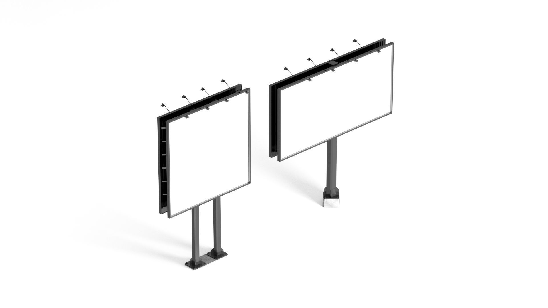 Advertising Street Billboard 2 Type - rectangular square banner 3D model_1