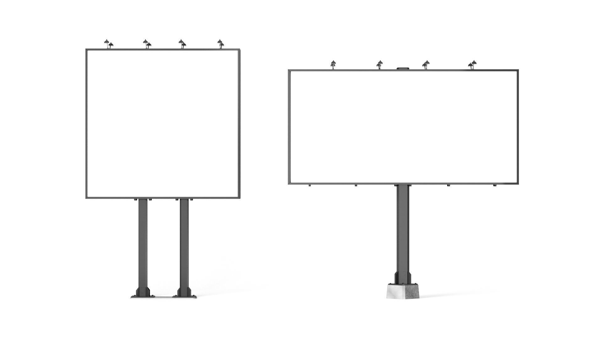 Advertising Street Billboard 2 Type - rectangular square banner 3D model_2