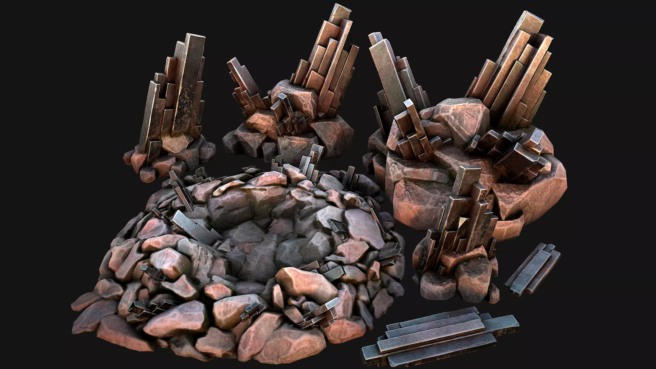 Silver Ore Minerals Mine Resource Pack Low-poly 3D model