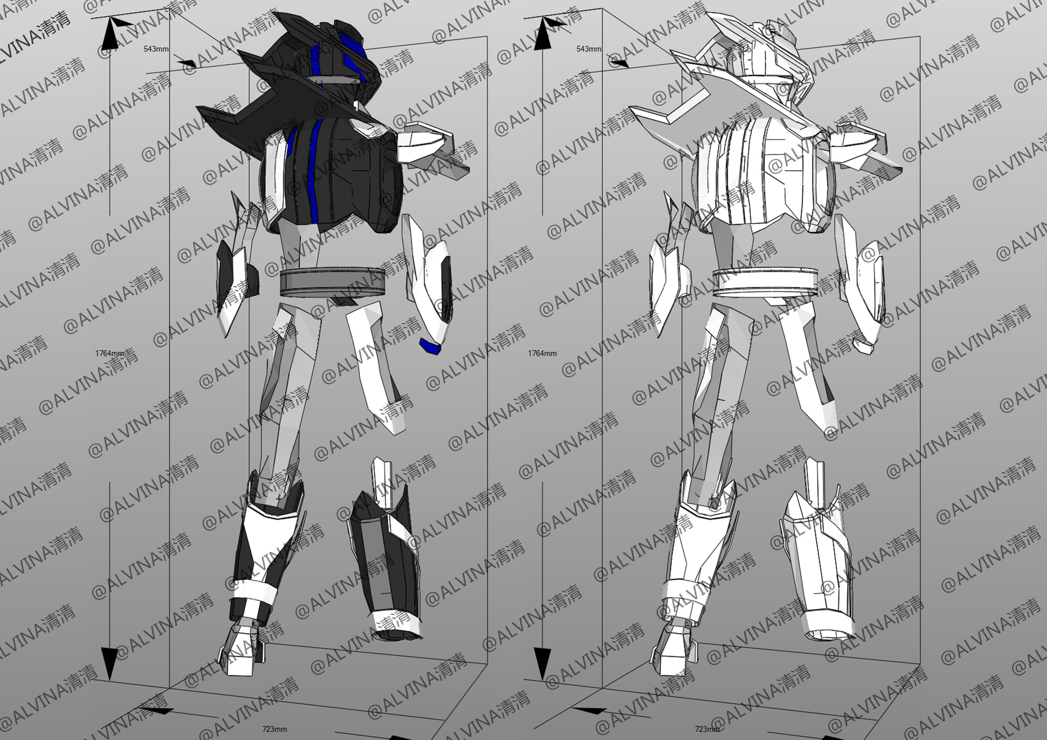 Kamen Rider Ziin Armor - DIY Cosplay Pepakura Foam Template Low-poly 3D model_3