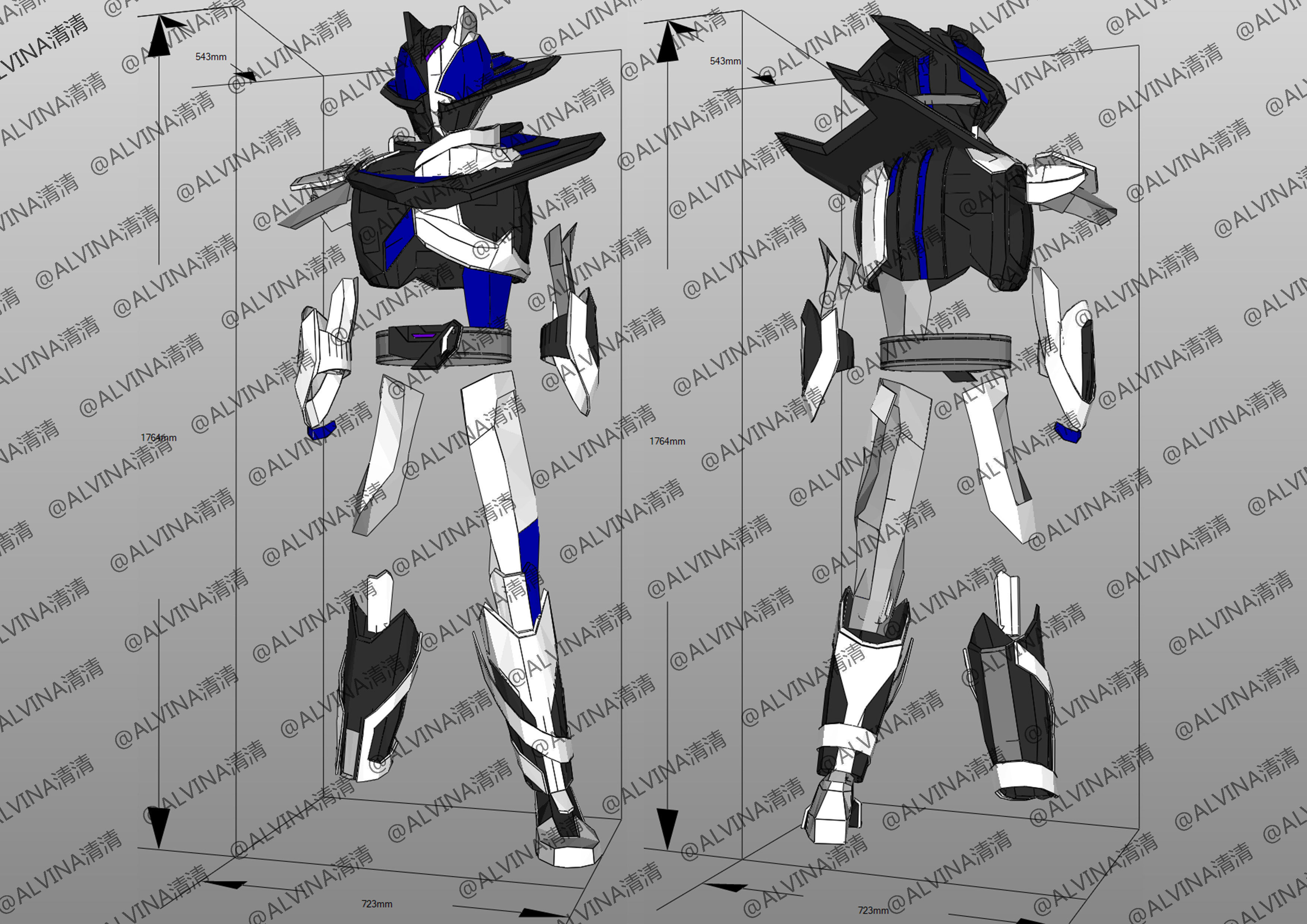 Kamen Rider Ziin Armor - DIY Cosplay Pepakura Foam Template Low-poly 3D model_1
