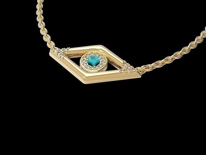 Turquoise Cabashon Evil Eye Necklace with Halo Diamonds 3D print model
