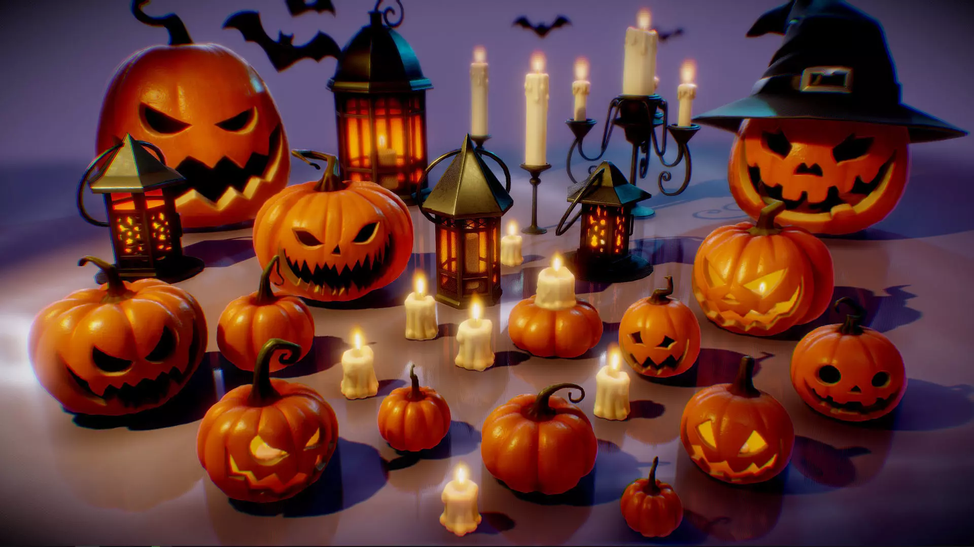 Halloween Pumpkin and lanters decorations Low-poly 3D model