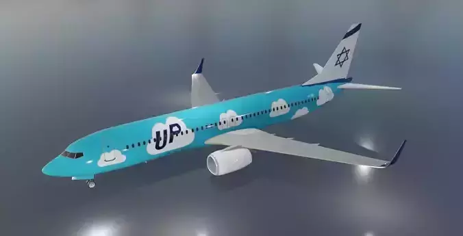 EL AL UP Boeing 737-800 low poly 3D model with cockpit Low-poly 3D model