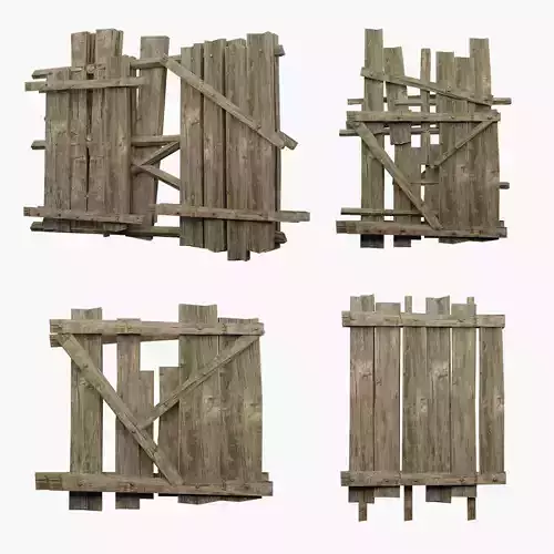 Old Wooden Fence - realistic low poly  Low-poly 3D model