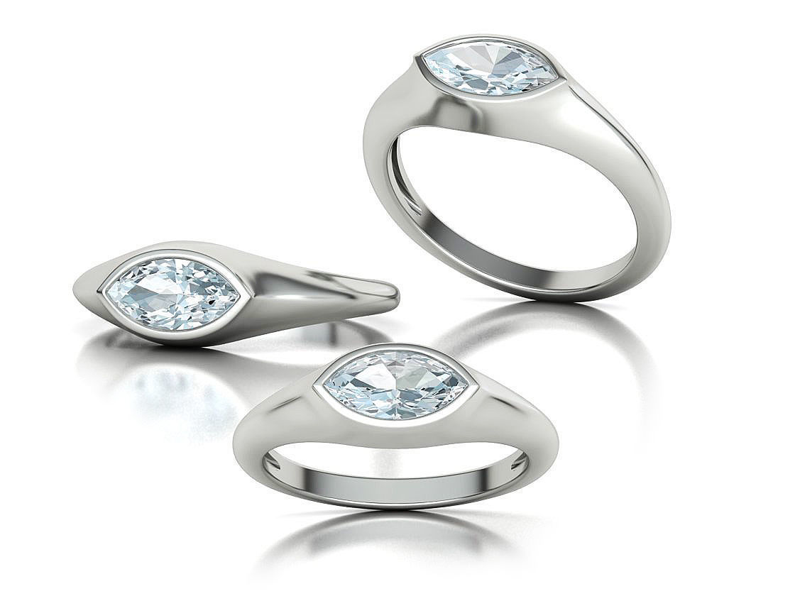 Pinky Signet Ring 8x4 Marquise Stone Statetment Ring 3D print model_3