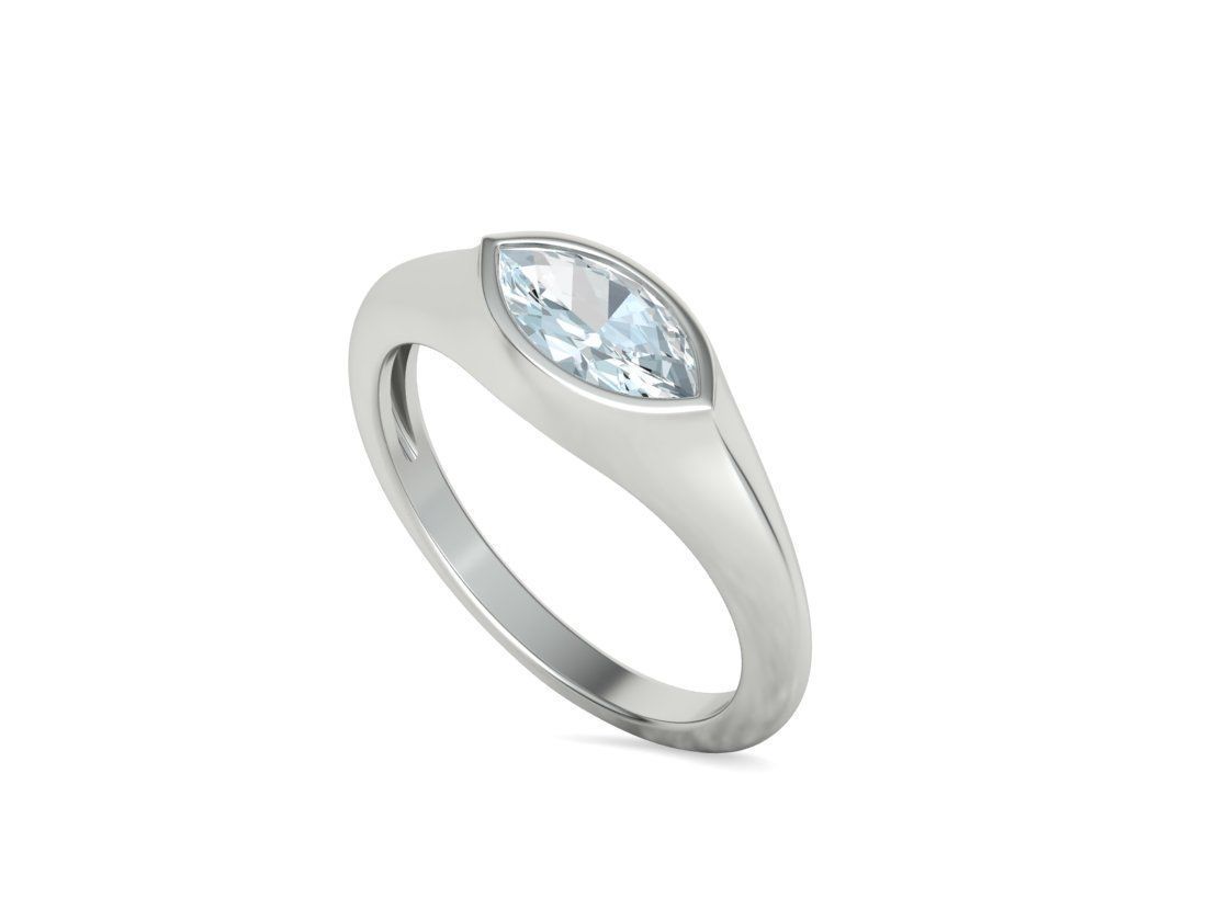 Pinky Signet Ring 8x4 Marquise Stone Statetment Ring 3D print model_33