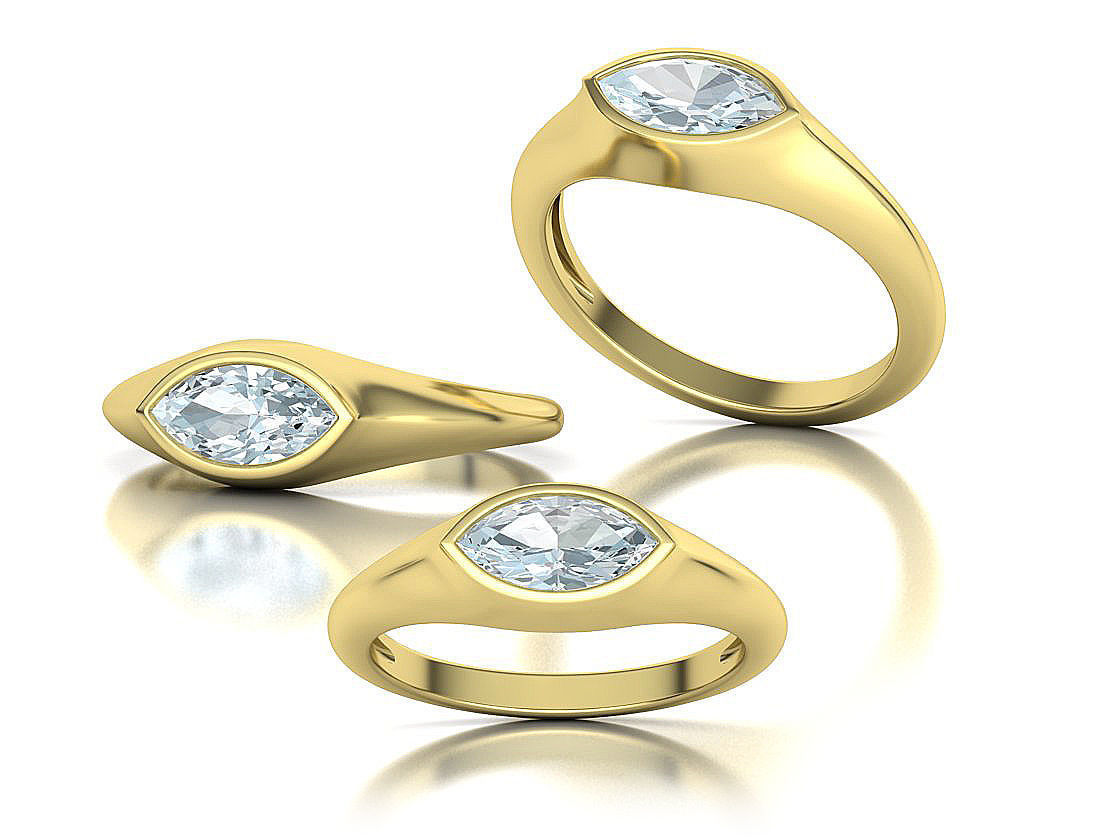 Pinky Signet Ring 8x4 Marquise Stone Statetment Ring 3D print model_2